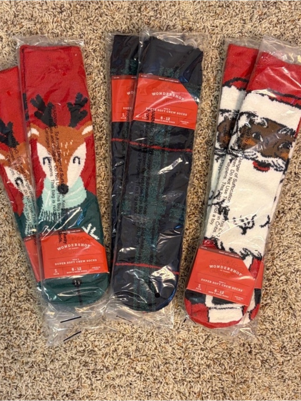 Wondershop Holiday Crew Socks - Red, Green, Navy, White